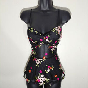 Y2K Charlotte Russe Sheer Embroidered Bustier Top Size L Dark Coquette Fairy